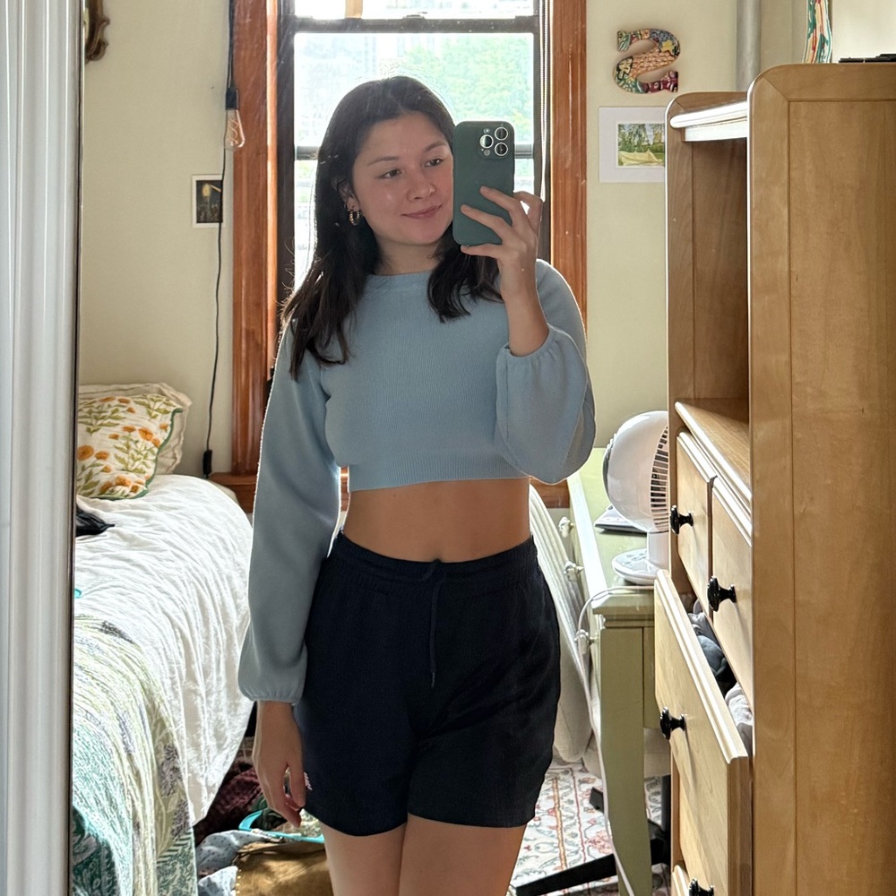 Blue Crew Neck Sweater Casual Knit